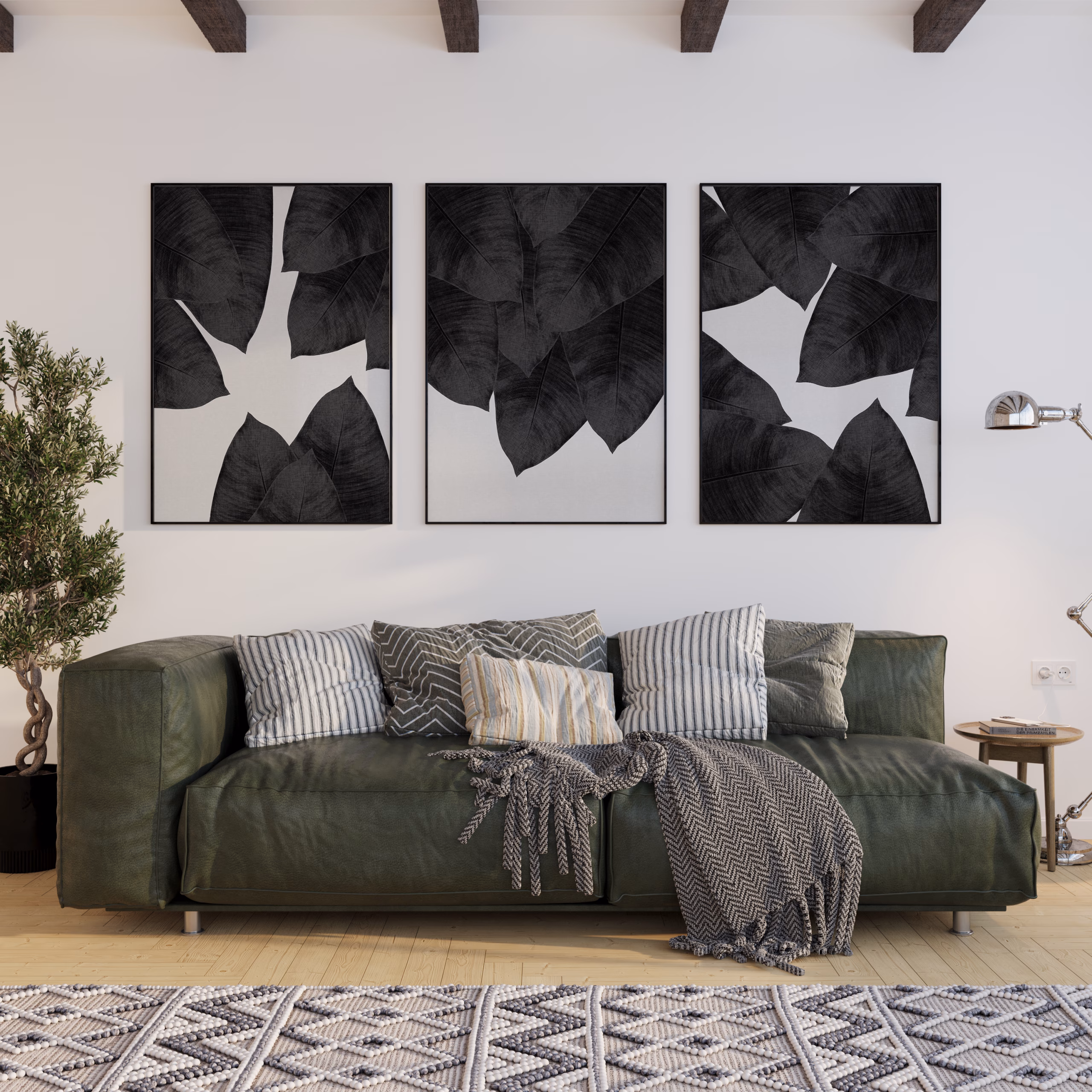 Poster Trio - Black & White Banana Leaf Collection