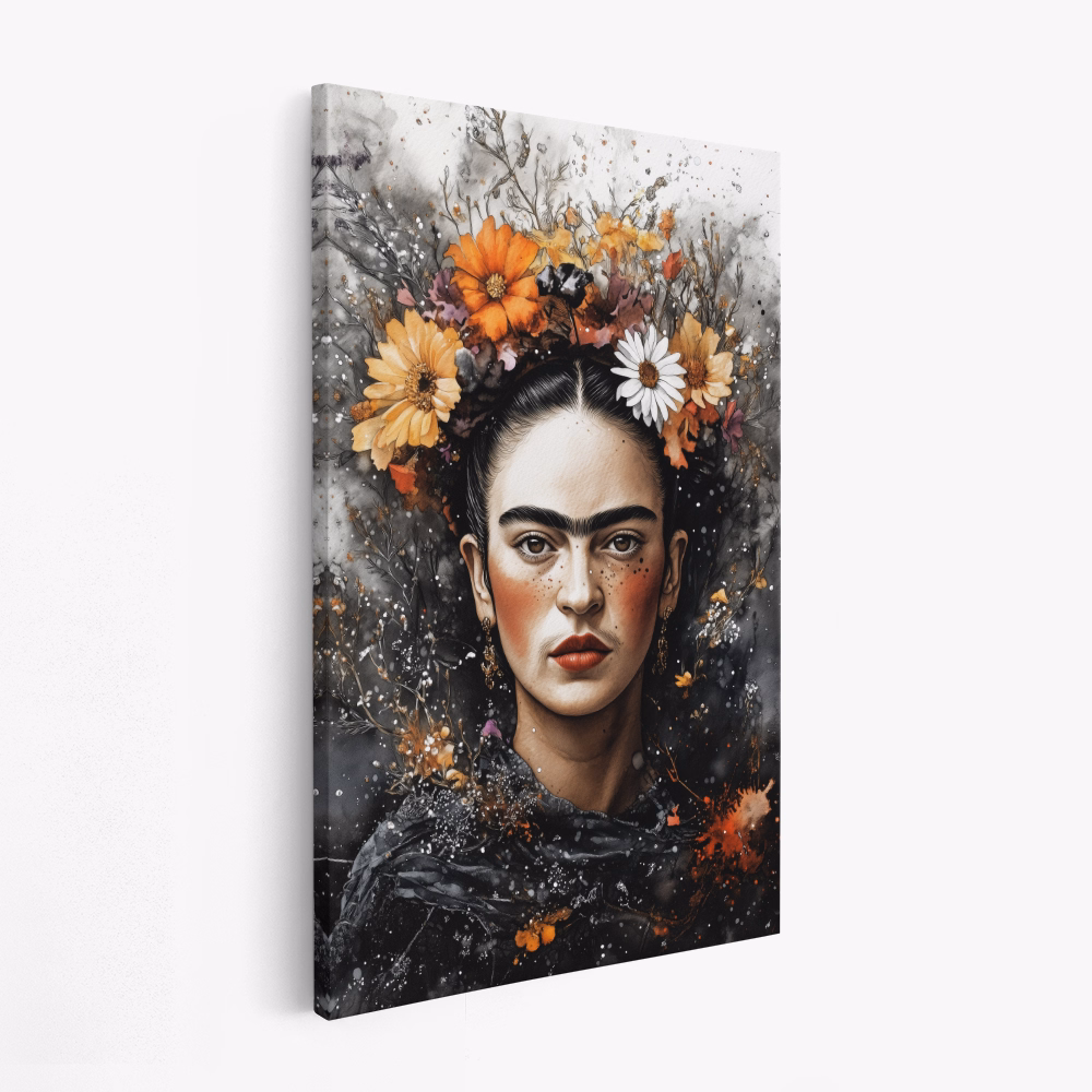 Canvastavla Frida portrait with flowers - Tavla